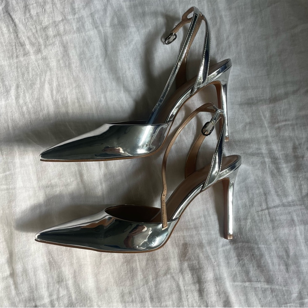 Mango Metallic Silver Heels